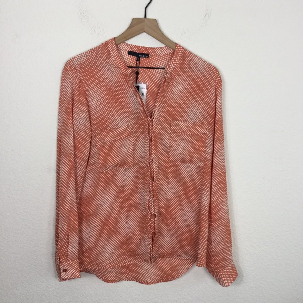 Ro & De Digital Dot‎ Pink Button Down Blouse Size Medium Long Sleeve - Picture 2 of 6